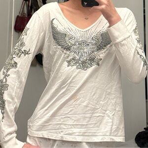 Harley-Davidson White Long Sleeve Top with Graphic